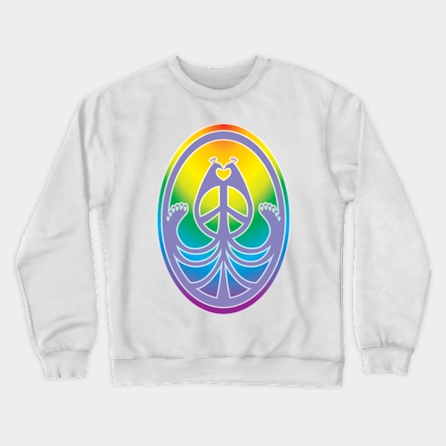 Peace, Love, and Peacocks (Rainbow w/Purple) Crewneck Sweatshirt by hideedoodle